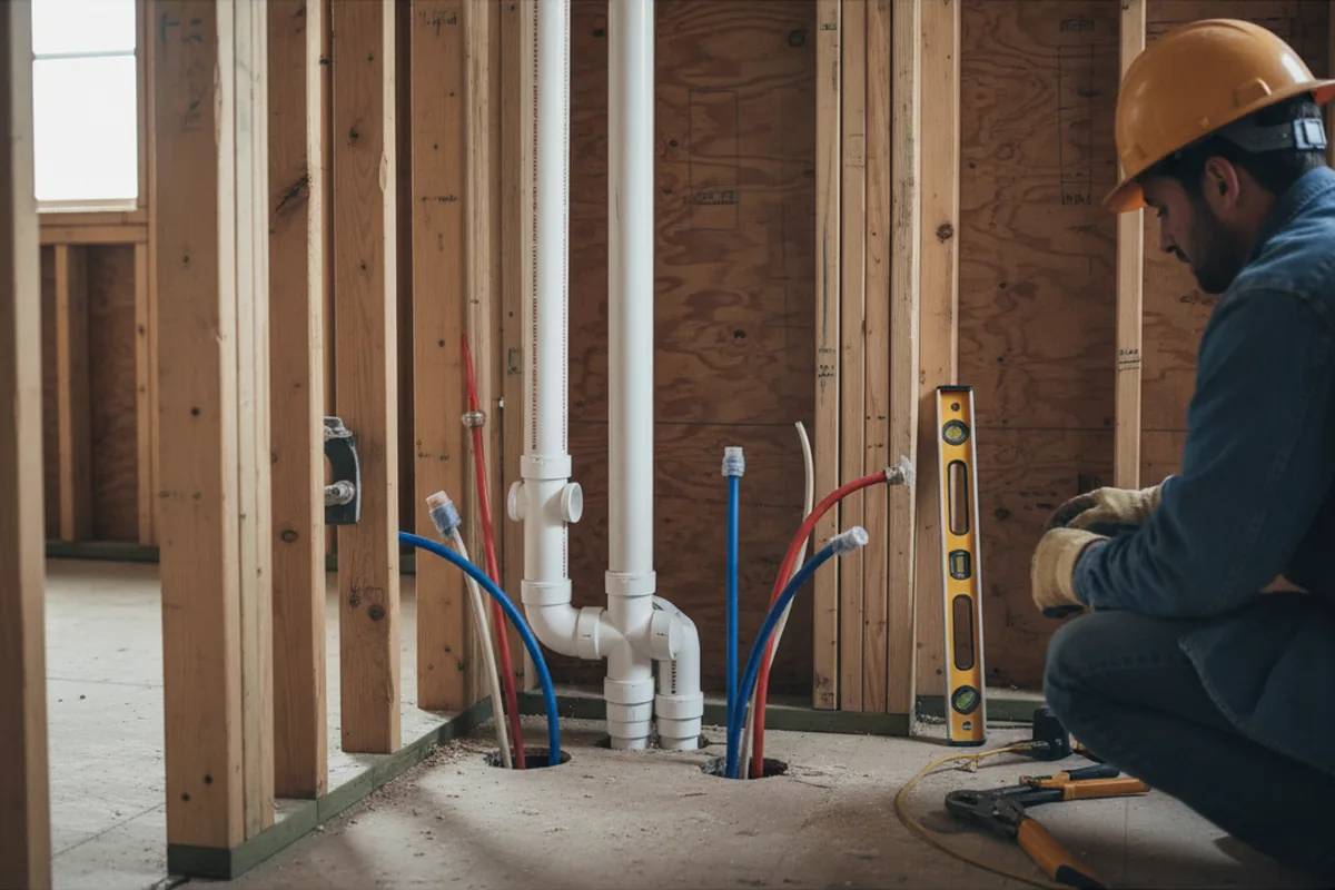 Drain and supply rough-in during Drain Cleaning in Joaquin